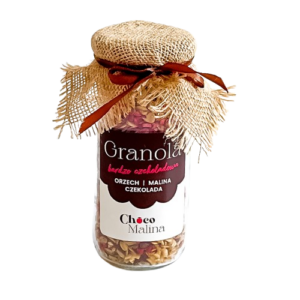 Granola Bardzo Czekoladowa - malina, orzech, czekolada, słoik 200 g