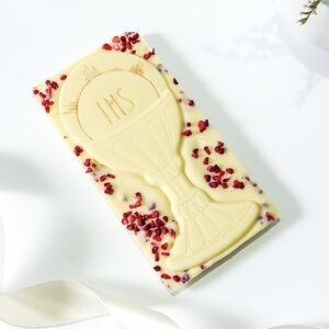 Czekolada komunijna biała z malinami